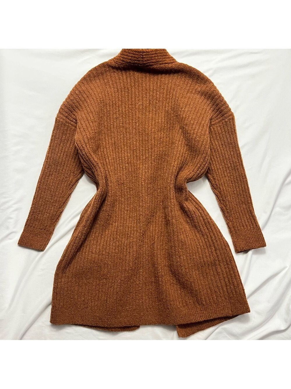 ONLY Longline Cardigan Sweater Coat Ribbed Knit Rust Brown Button M - Picture 2 of 6
